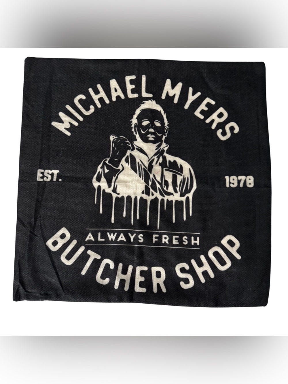 Michael Myers Throw Pillow Cover Black Butcher Shop Est. 1978 Horror Movie Decor